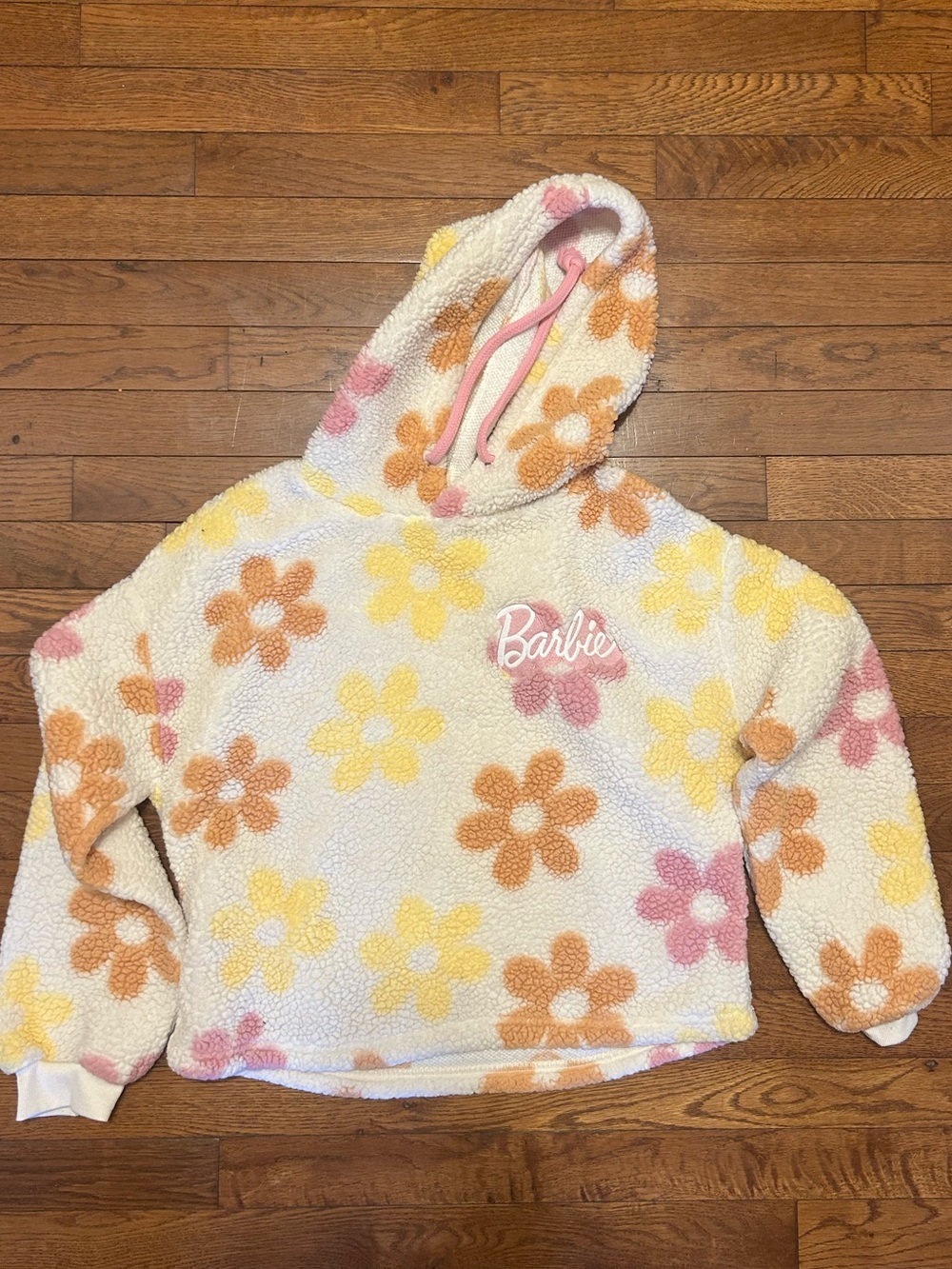 Barbie Floral Sherpa Hoodie in Yellow, Peach & Pink